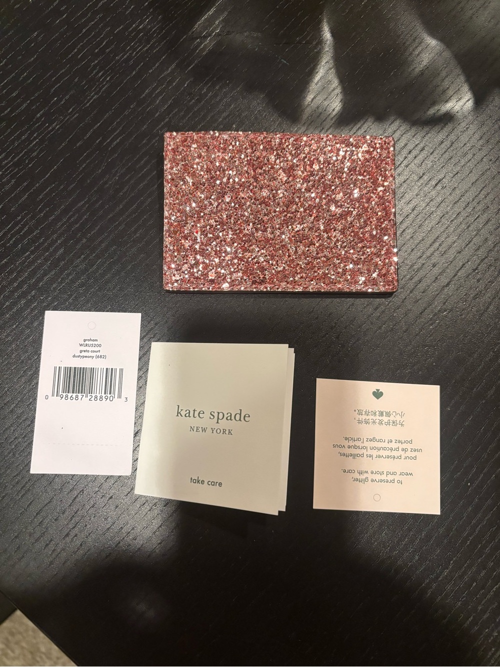 kate spade Glitter Card Holder- Rose Gold Pink NWT